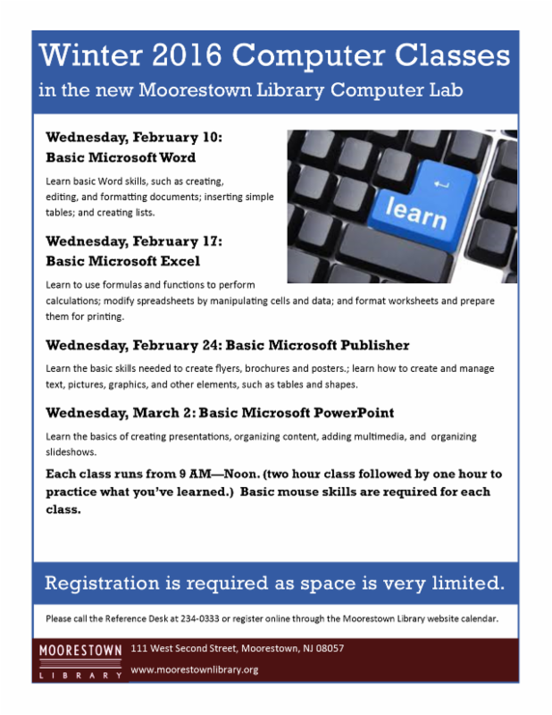 Moorestown Library hosts Winter Computer Classes