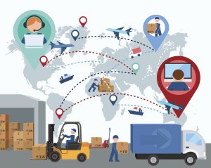 Production, transportation, delivery of cargo. Map. Vector illustration