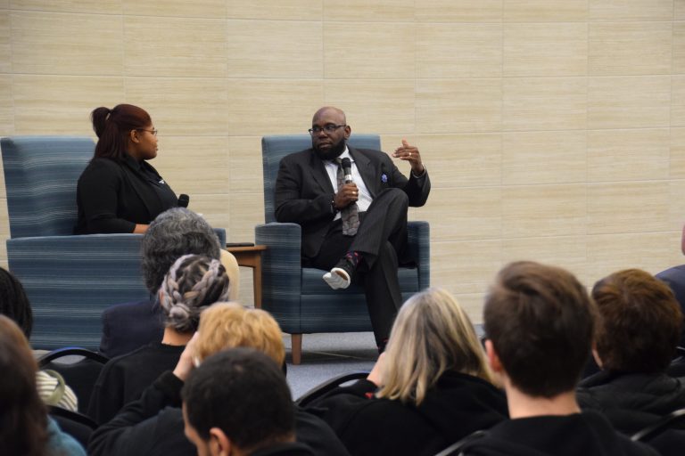 Sen. Troy Singleton speaks at Rowan College at Burlington County during Black History Month…