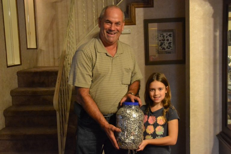 Palmyra resident Mark Welles, donating over 10,000 can tabs to Charles Street School