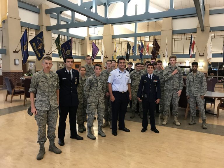 Seneca High School Air Force JROTC visits the Menlo Park Veterans Assisted Living Home